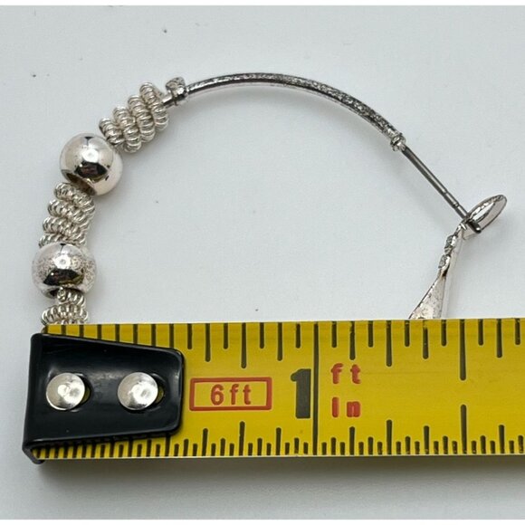 Silver Tone Hoop Earrings with Beaded Spring Twist Detail - Picture 3 of 6